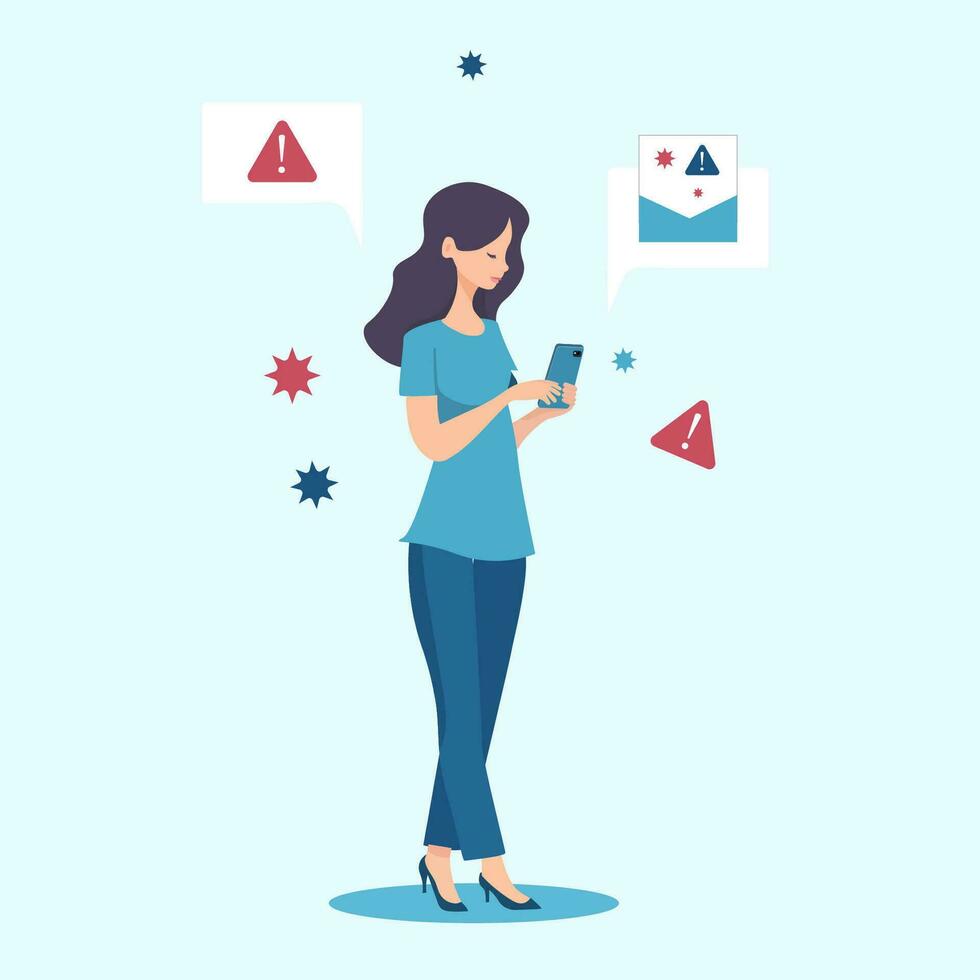 girl holding the phone got spammed vector