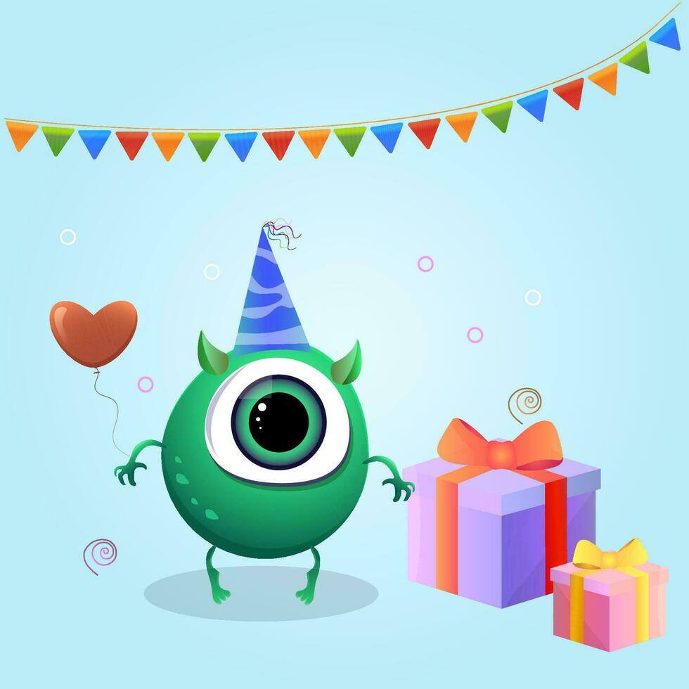 cute monster birthday card vector