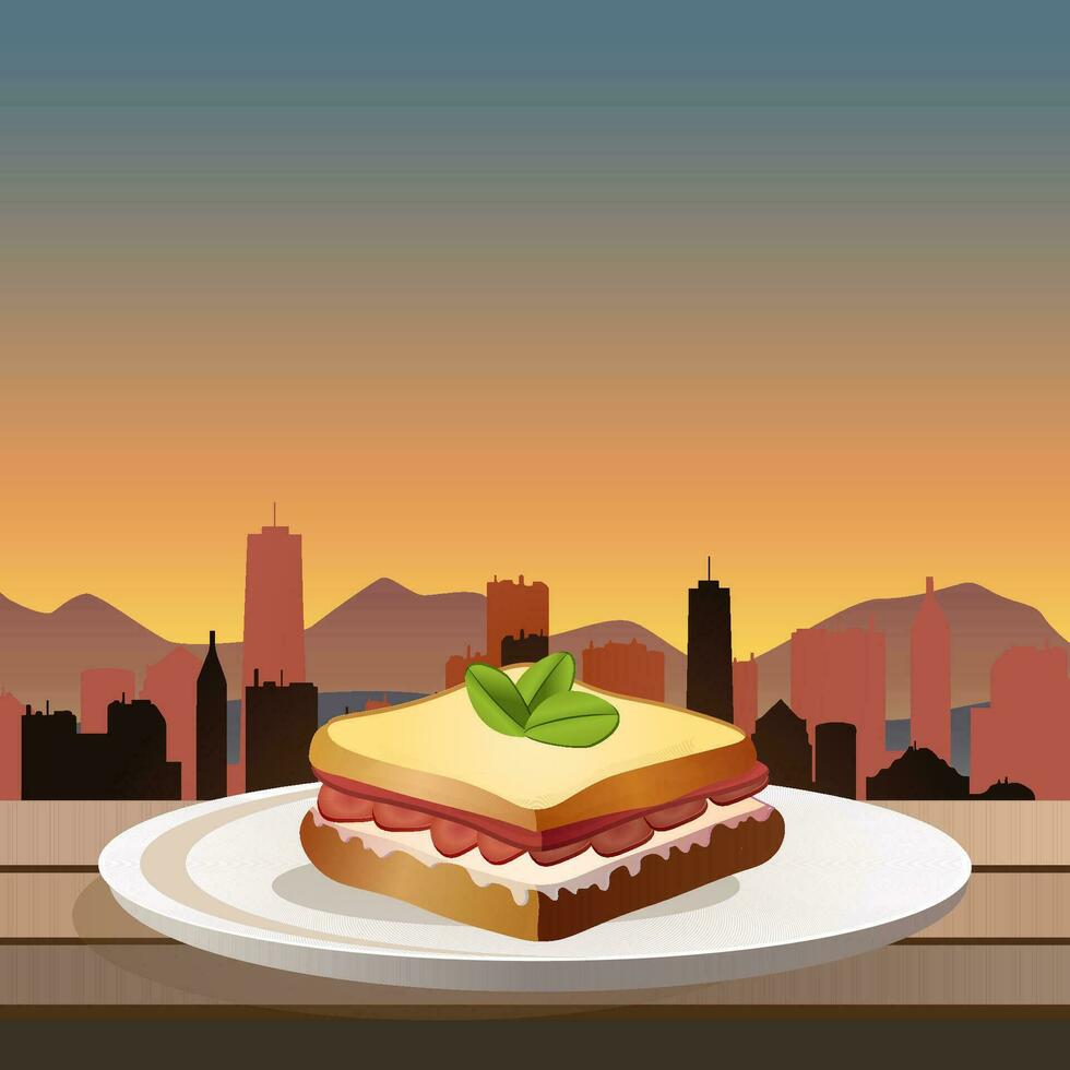 Belgian waffles on the background of the city vector