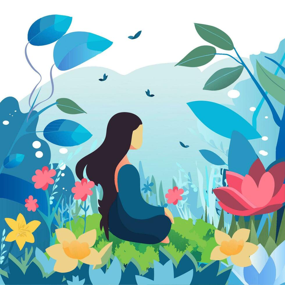 a girl in a flowering garden vector