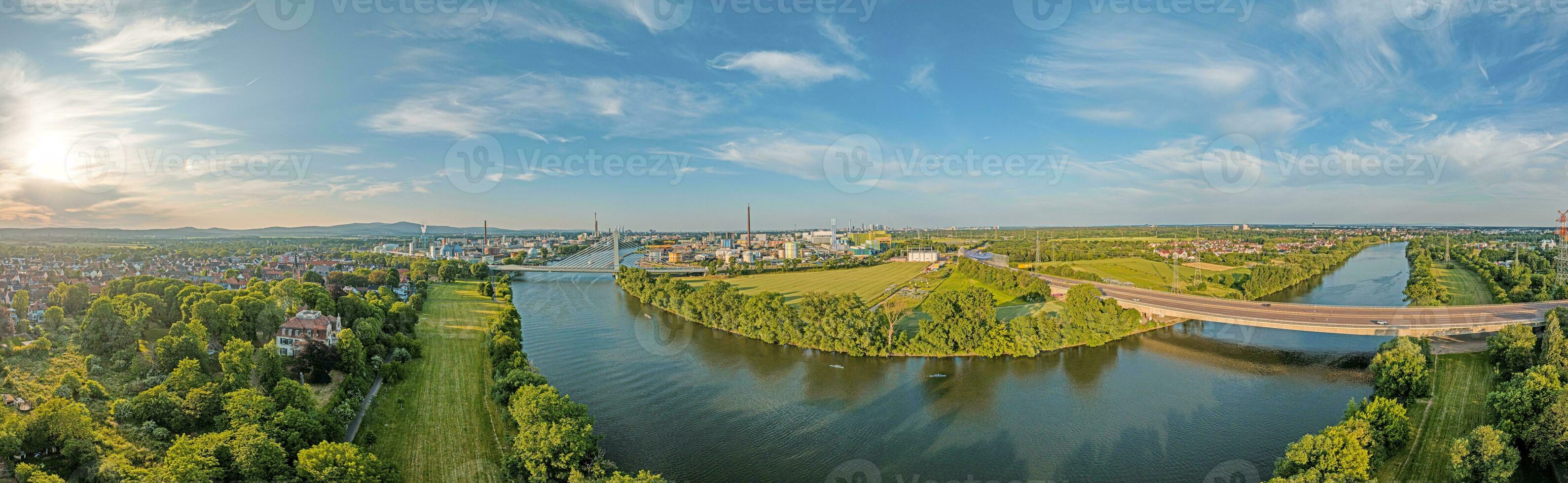 Drone panorama over the river Main near Frankfurt Hoechst photo