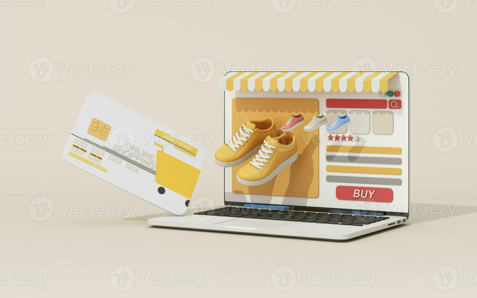 3d render of shopping sale promotion banner online. Full shopping cart on podium with shopping bag and cart and credit card. Concept of great discount, suitable for black friday and anniversary. photo