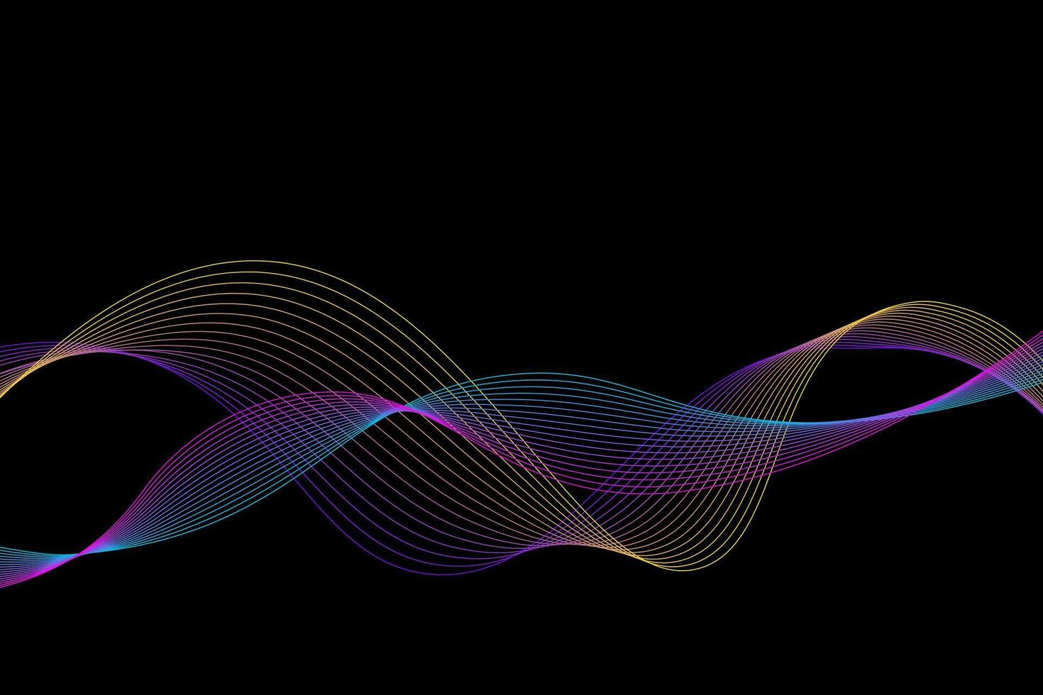 Vector abstract background. Multicolored dynamic lines on a black background. Color waves. Background for design