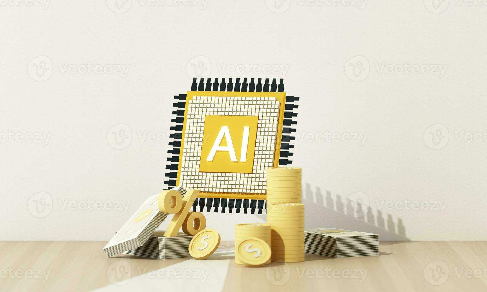 technology concept artificial intelligence microchip circuit board to helping the business in the future help calculate and develop for growth and generate wealthy financial income. 3d rendering photo