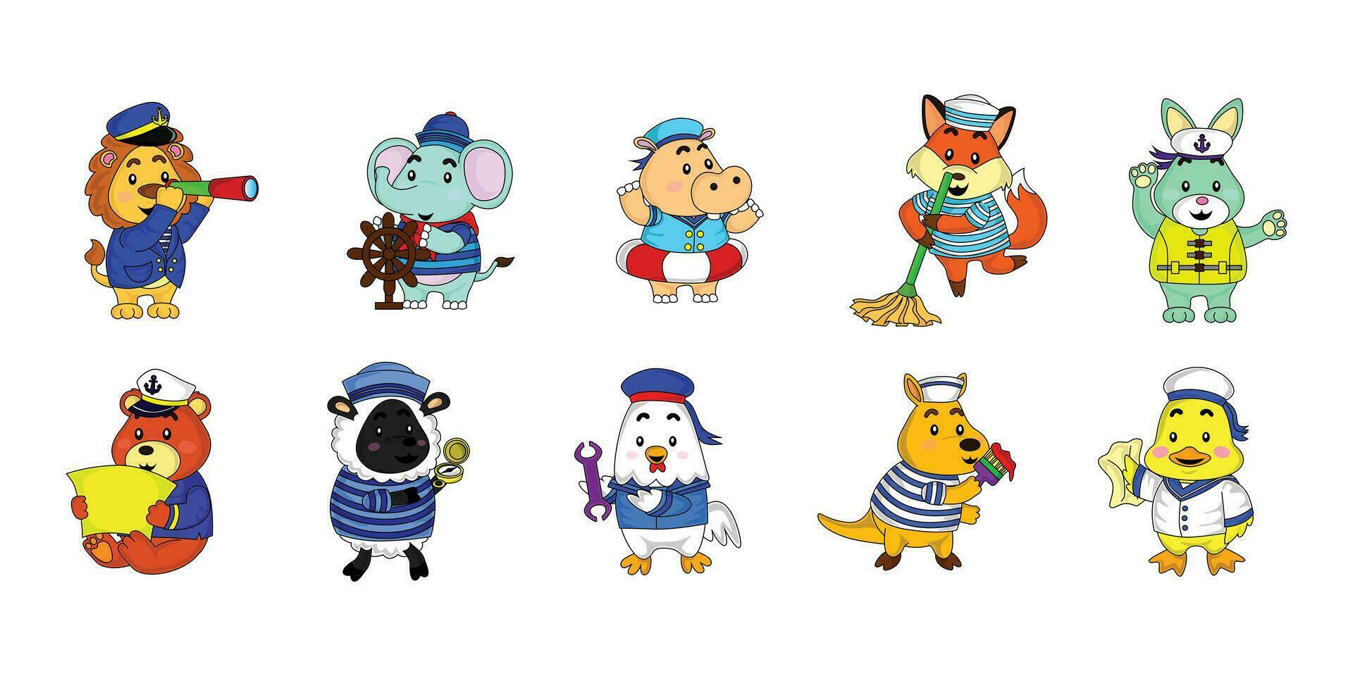 sailor animal illustration collection set, vector, eps 10, editable vector