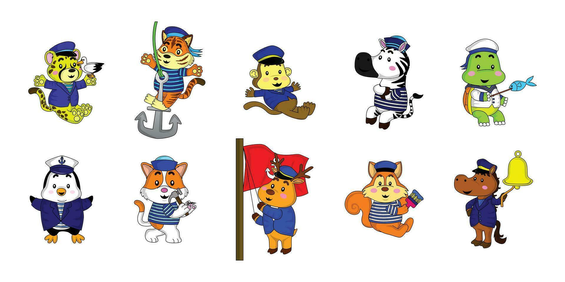 sailor animal illustration collection set, vector, eps 10, editable vector
