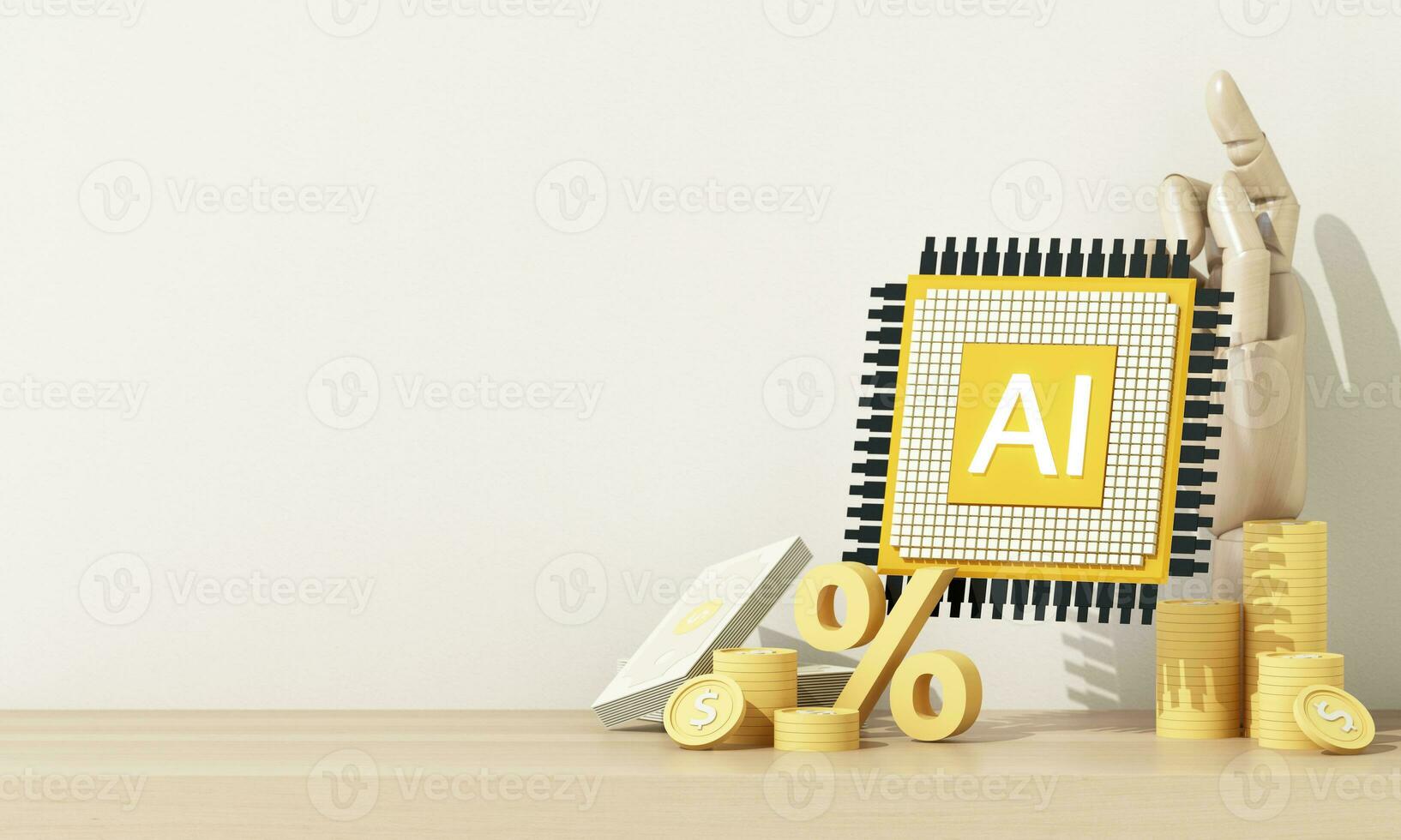 technology concept artificial intelligence microchip circuit board to helping the business in the future help calculate and develop for growth and generate wealthy financial income. 3d rendering photo