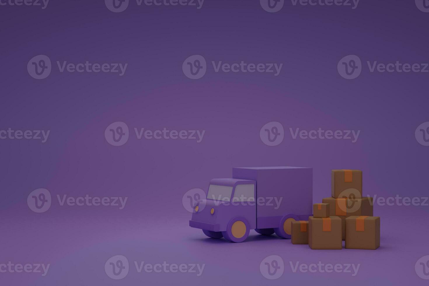 3d render purple deliver truck with paper boxes logistic shipment concept background online shopping photo
