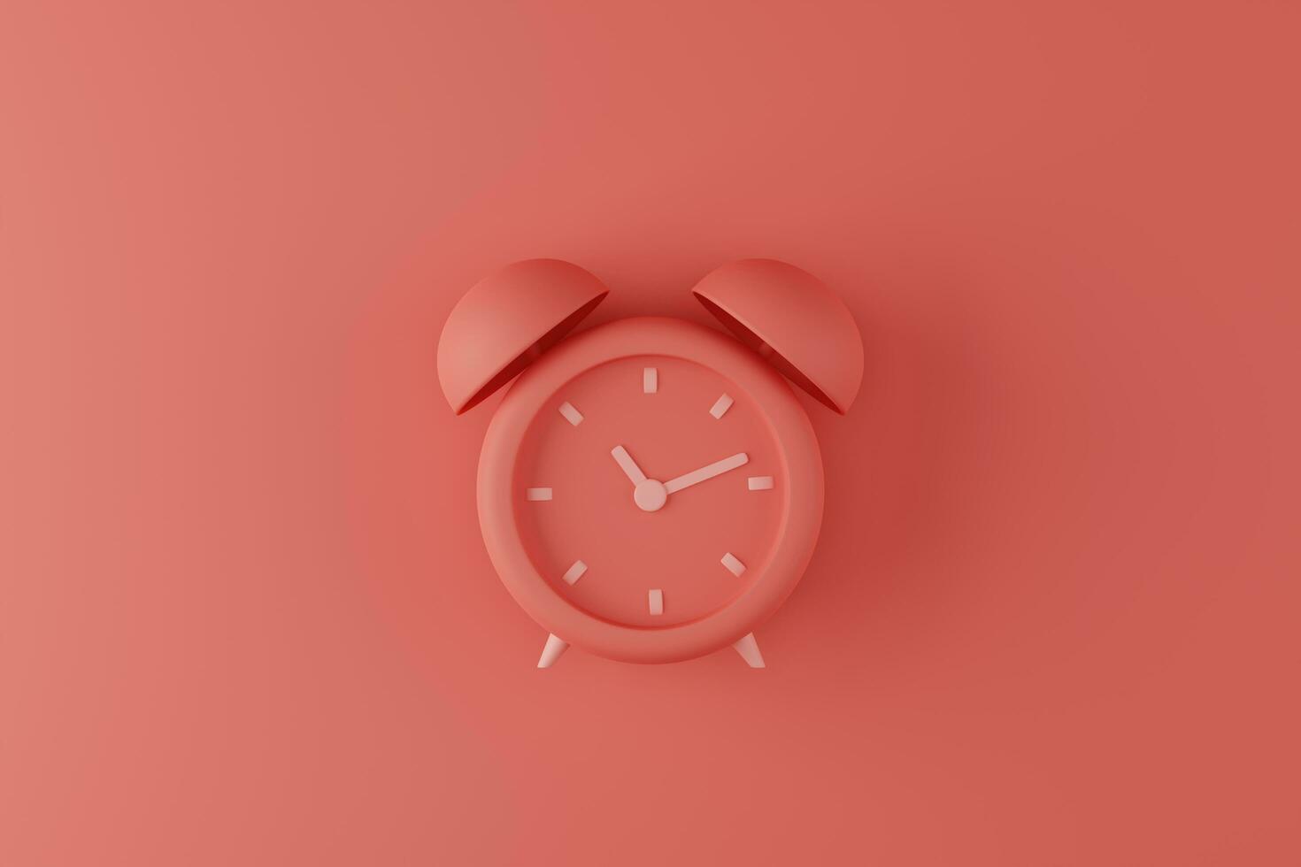 3d rendering flay lay red analog alarm clock on red background photo