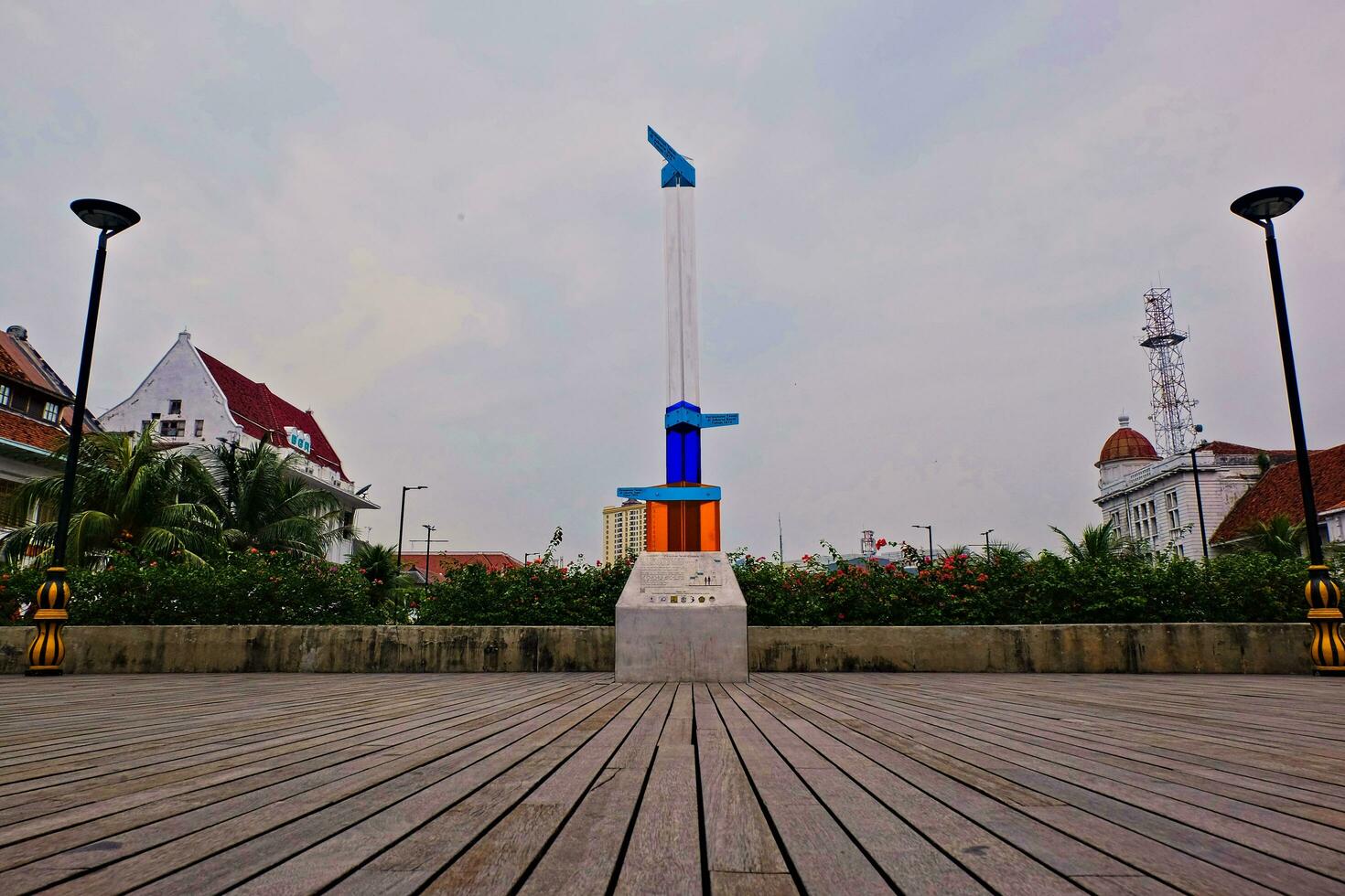 May 18, 2023, the city of Jakarta Indonesia, an info graphic monument or monument depicting land subsidence in several areas in the city of Jakarta in the last 50 years, photo