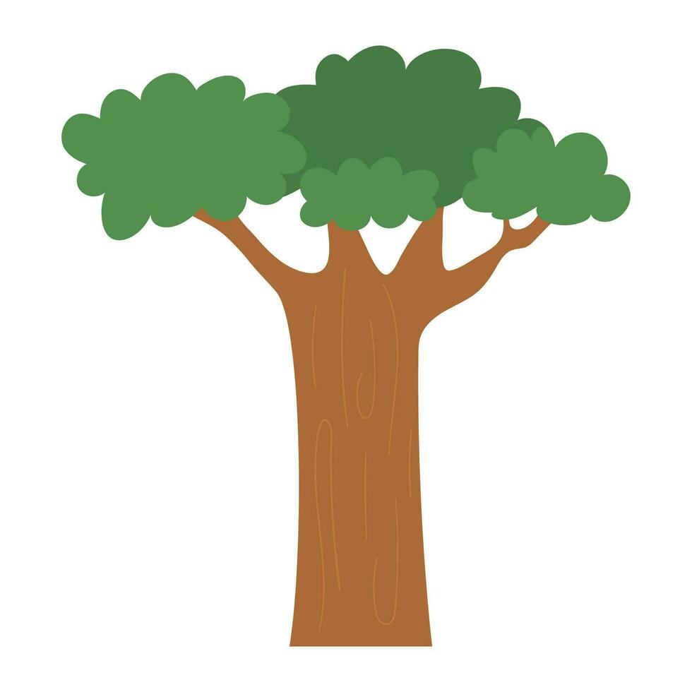 Vector baobab tree icon isolated on white background. Garden or forest plant with leaves. Flat spring woodland illustration. Natural greenery picture. Endangered species concept