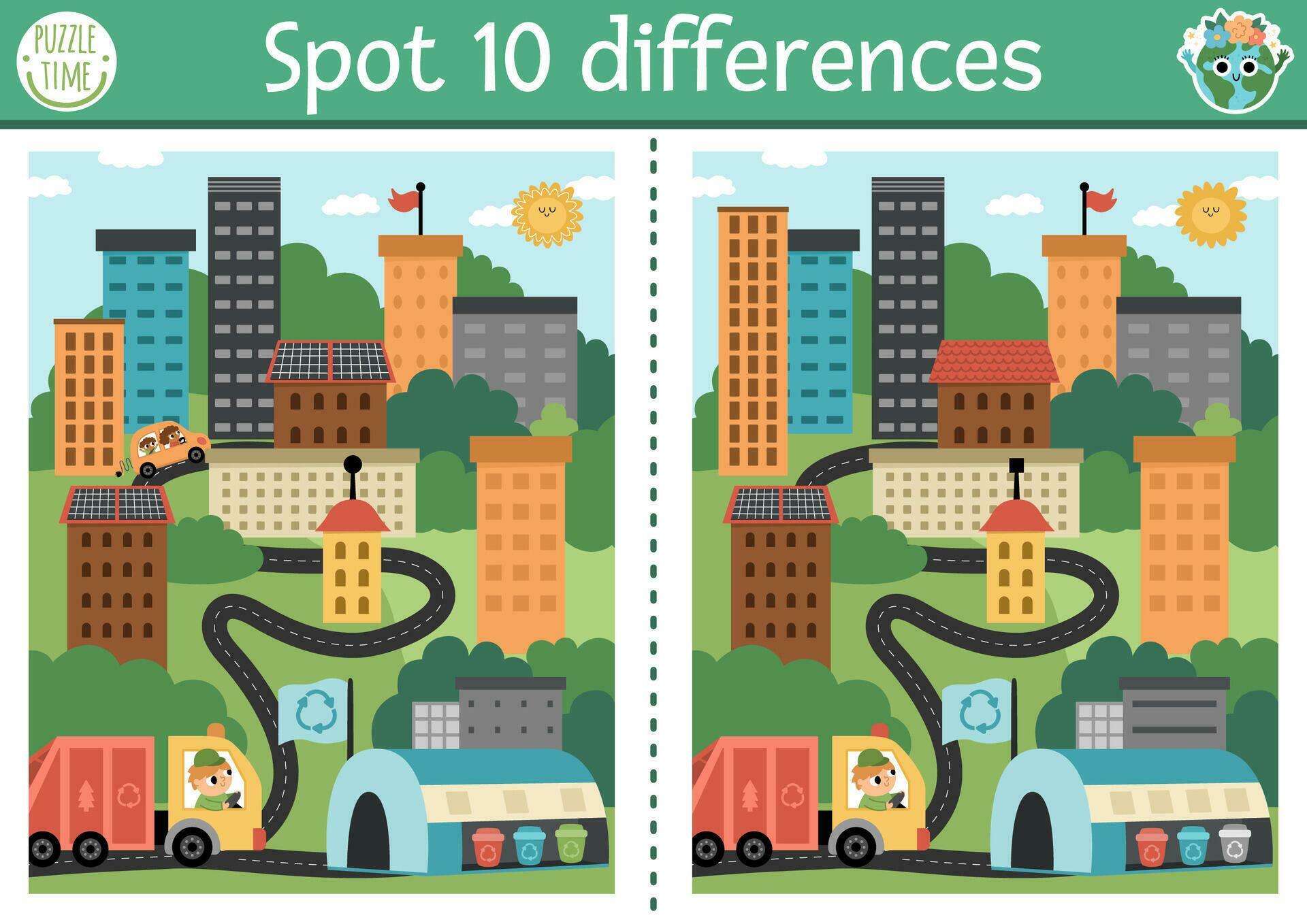 Find differences game for children with opposites ecological
