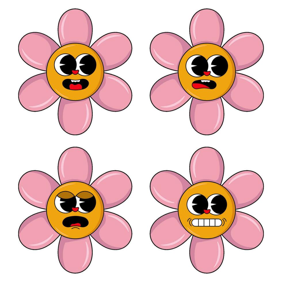 retro cartoon groovy character y2k style icon 90s, 80s stickers set vector