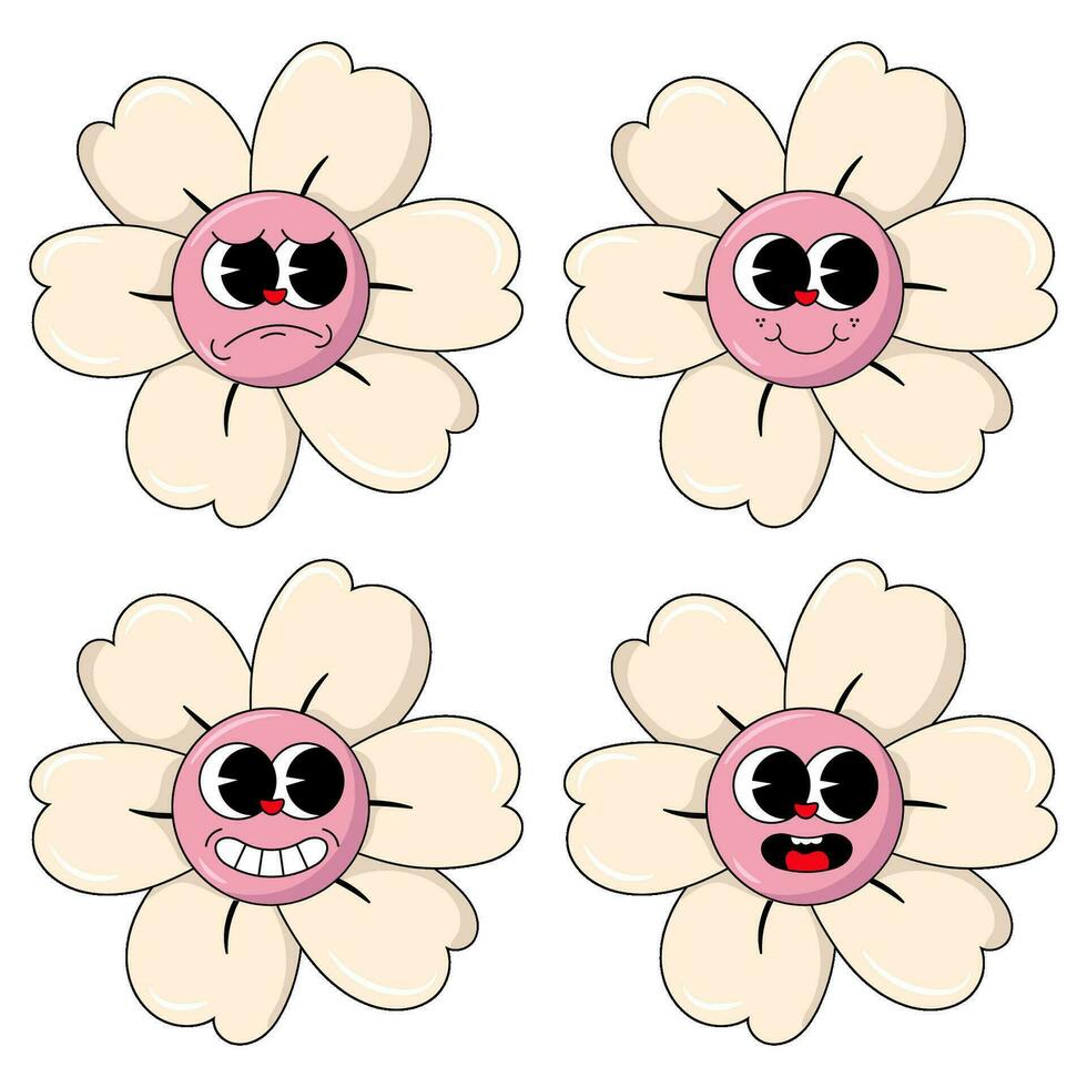 retro cartoon groovy character y2k style icon 90s, 80s stickers set vector