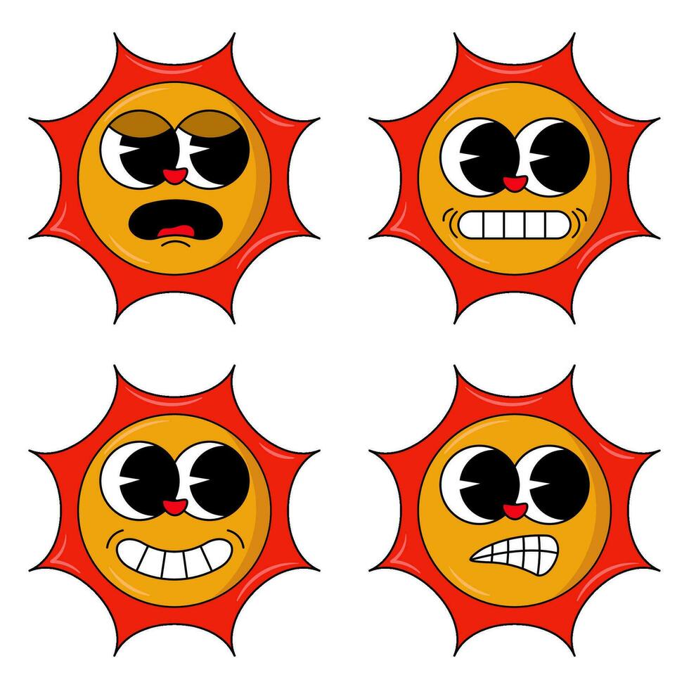 retro cartoon groovy character y2k style icon 90s, 80s stickers set vector