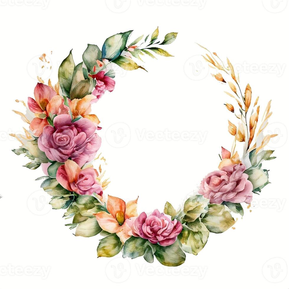 Wildflowers watercolor wreath, photo