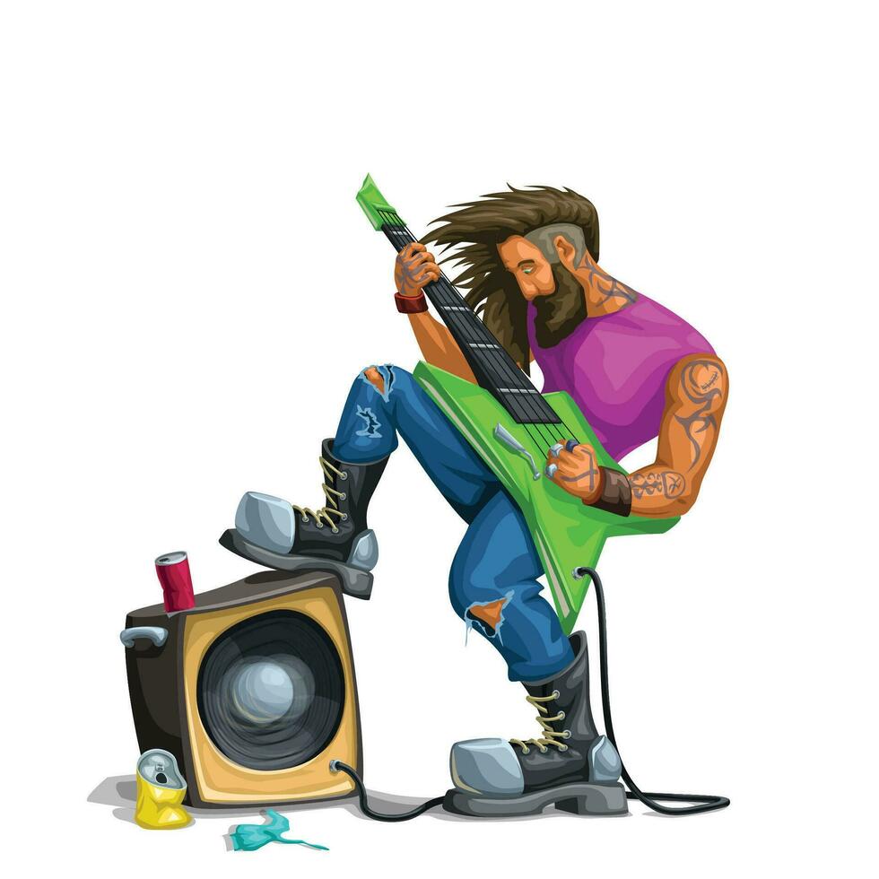 hard rock guitarist playing on white vector