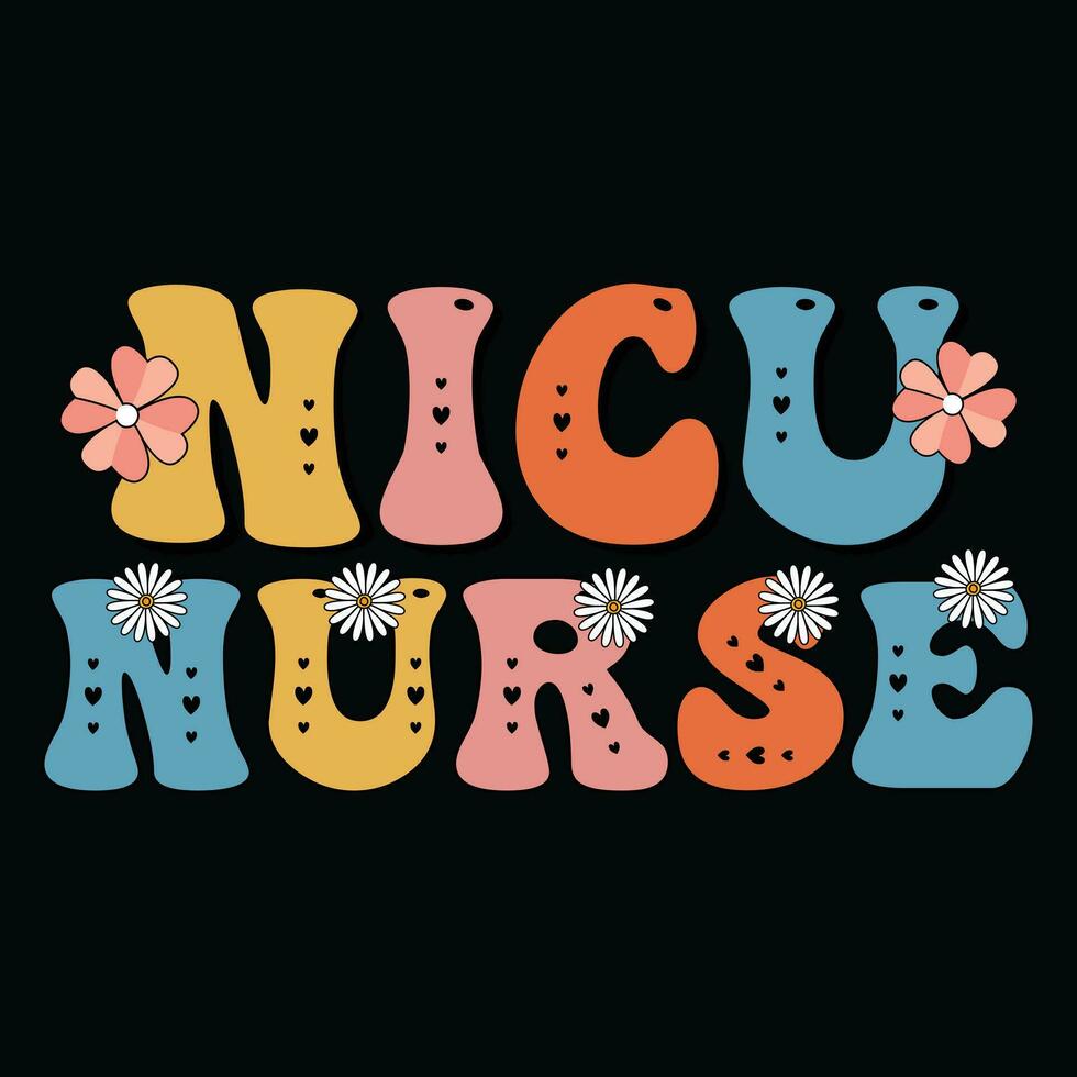 Nicu nurse Retro wavy  nurse typography t shirt design vector