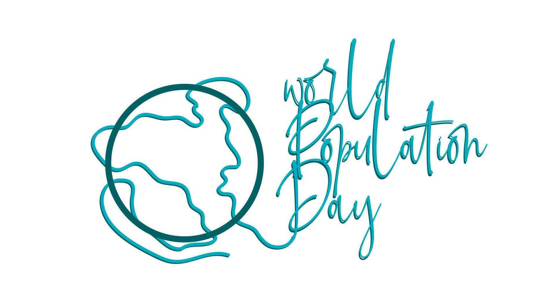 World Population Day. Lettering design and line style map illustration vector