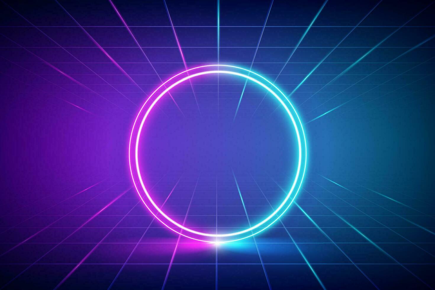 Futuristic abstract blue and pink neon light circles frame background. Neon background with copy space for advertising, banner and poster. vector illustration