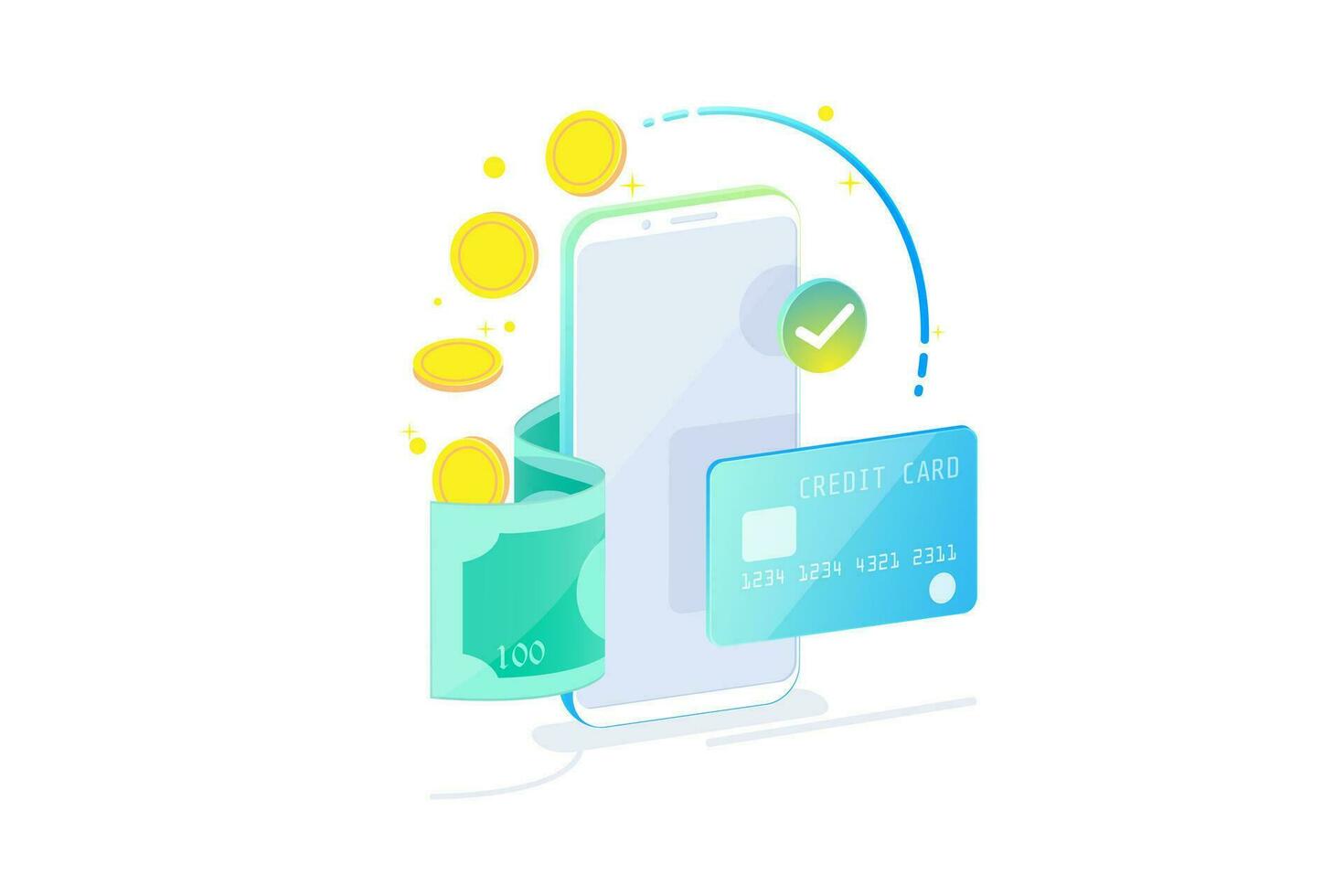Online Mobile Banking and Internet banking isometric design concept , Cashless society, security transaction via credit card. vector