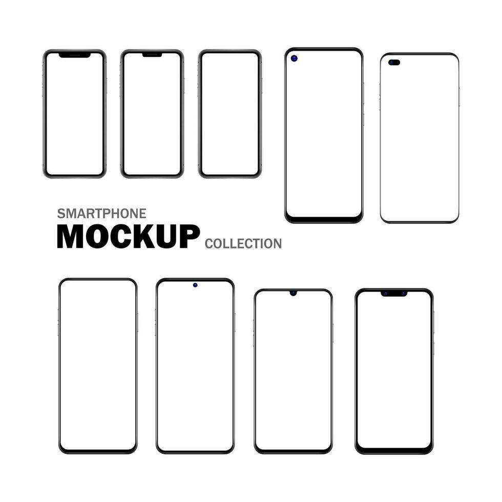 Set of smart phone with blank screen, editable vector illustration