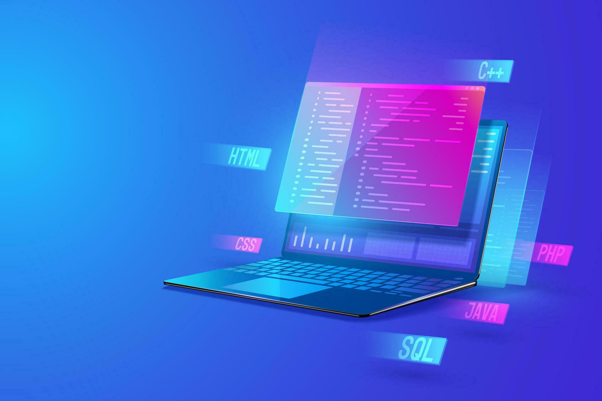 Software development programming, program coding, processing of ...