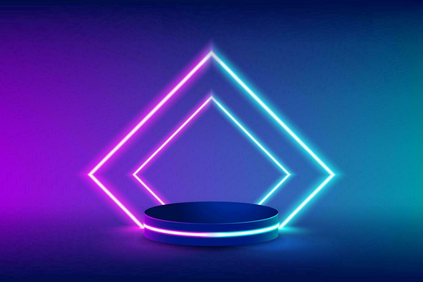 Empty neon stage for product replacement with futuristic rectangle blue and pink neon light background. vector illustration