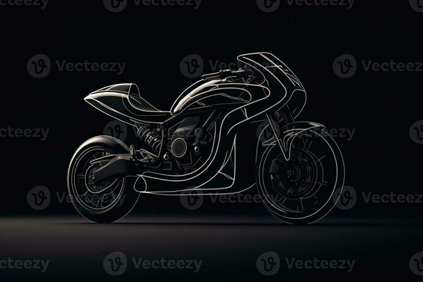 modelo de un negro motocicleta en un oscuro antecedentes generativo ai foto