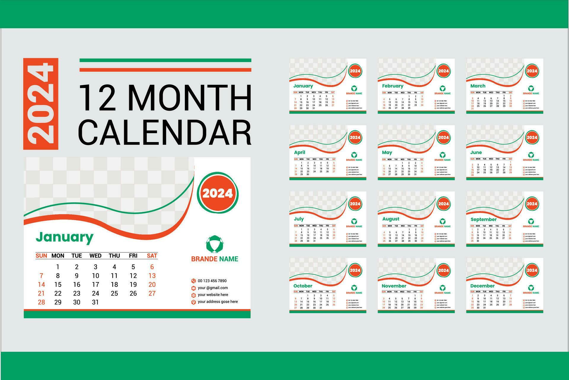 Unique 2024 Calendar template Design 25404650 Vector Art at Vecteezy