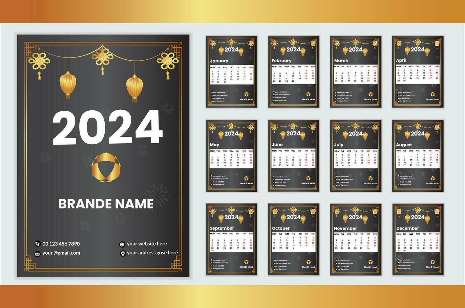2024 Calendar  template Design vector
