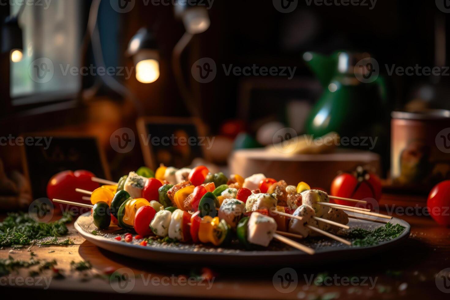 chicken skewers with fresh vegetables photo