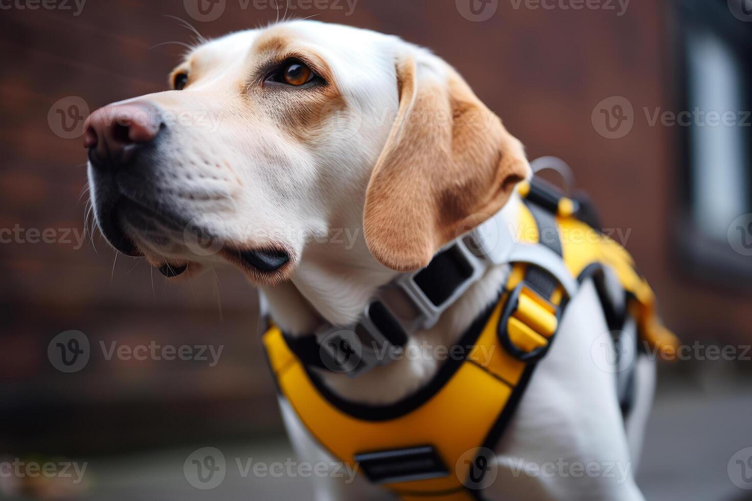 guide dog labrador in yellow harness photo