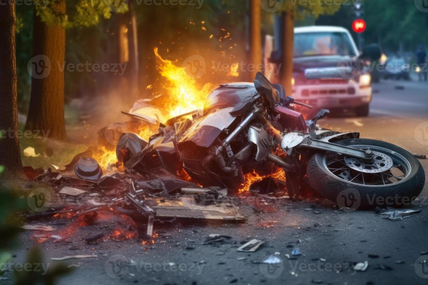crushed motorcycle got into an accident photo