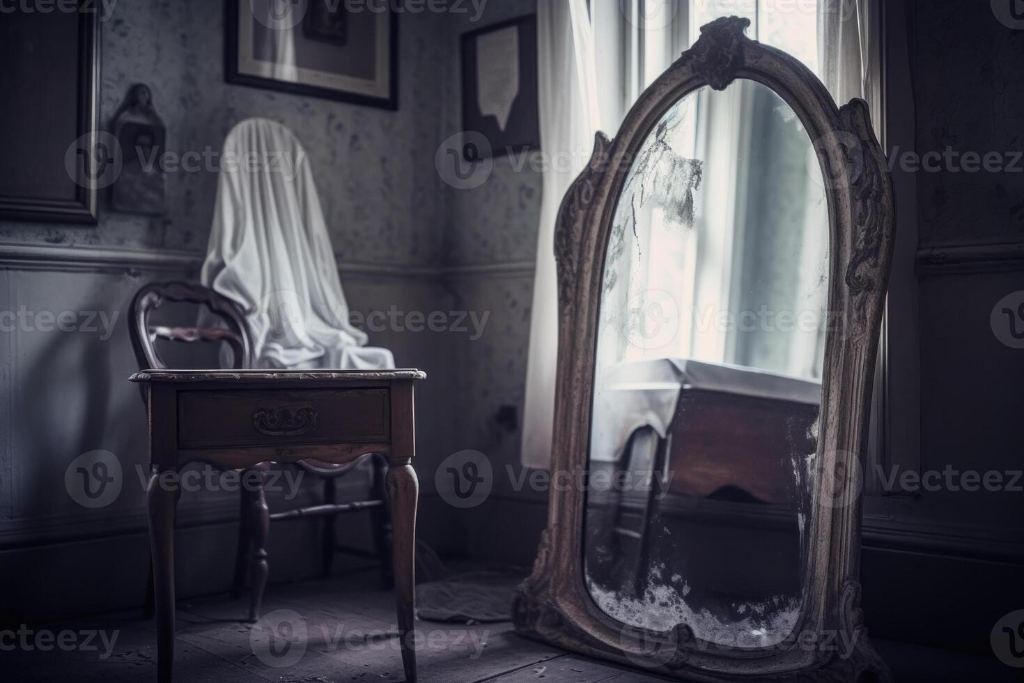 large antique mirror in room photo