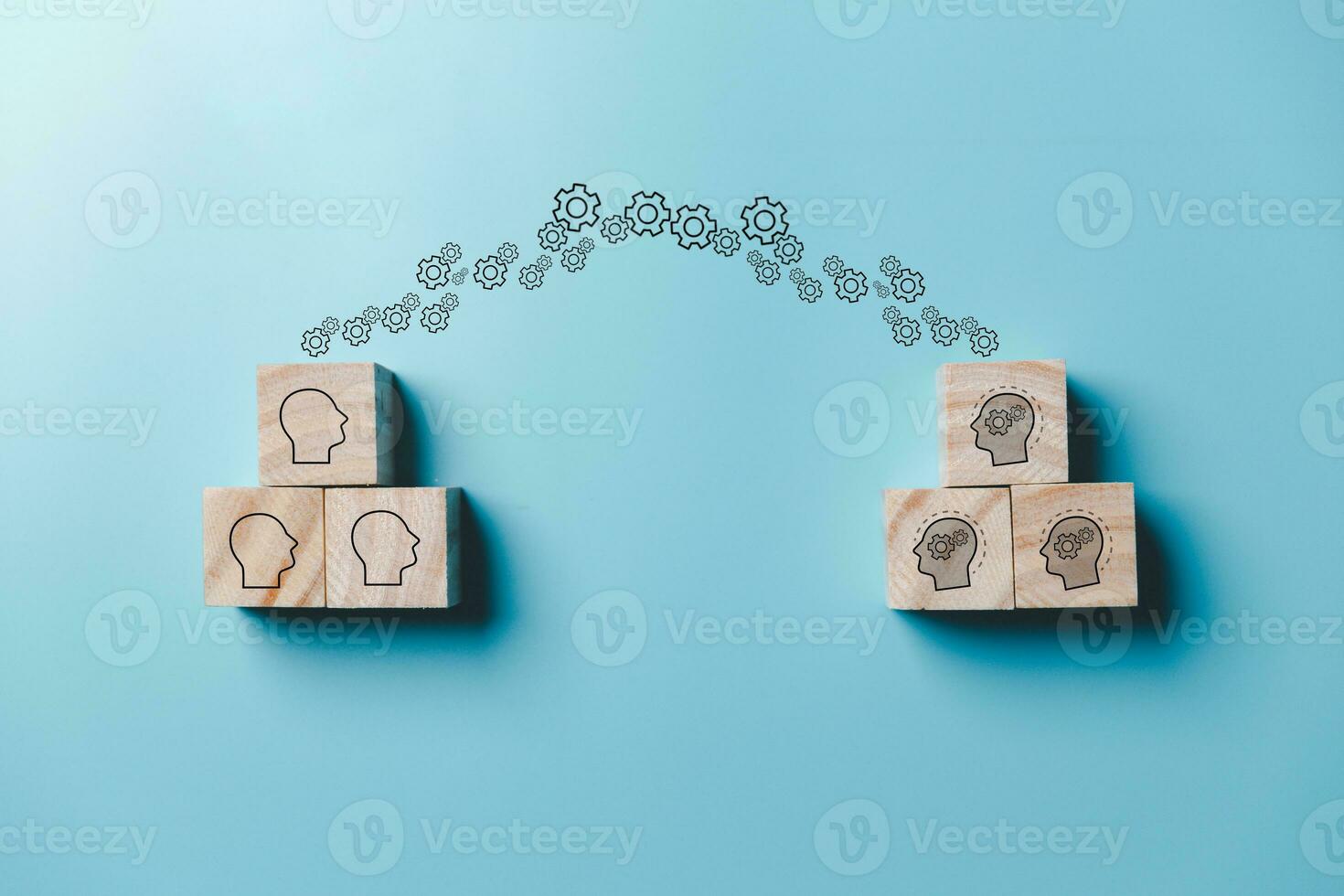 Success and necessary skills in graduation or education. Knowledge and teaching. Wooden cubes with graduation and education symbols linked. education concept. Creative idea and innovation. photo