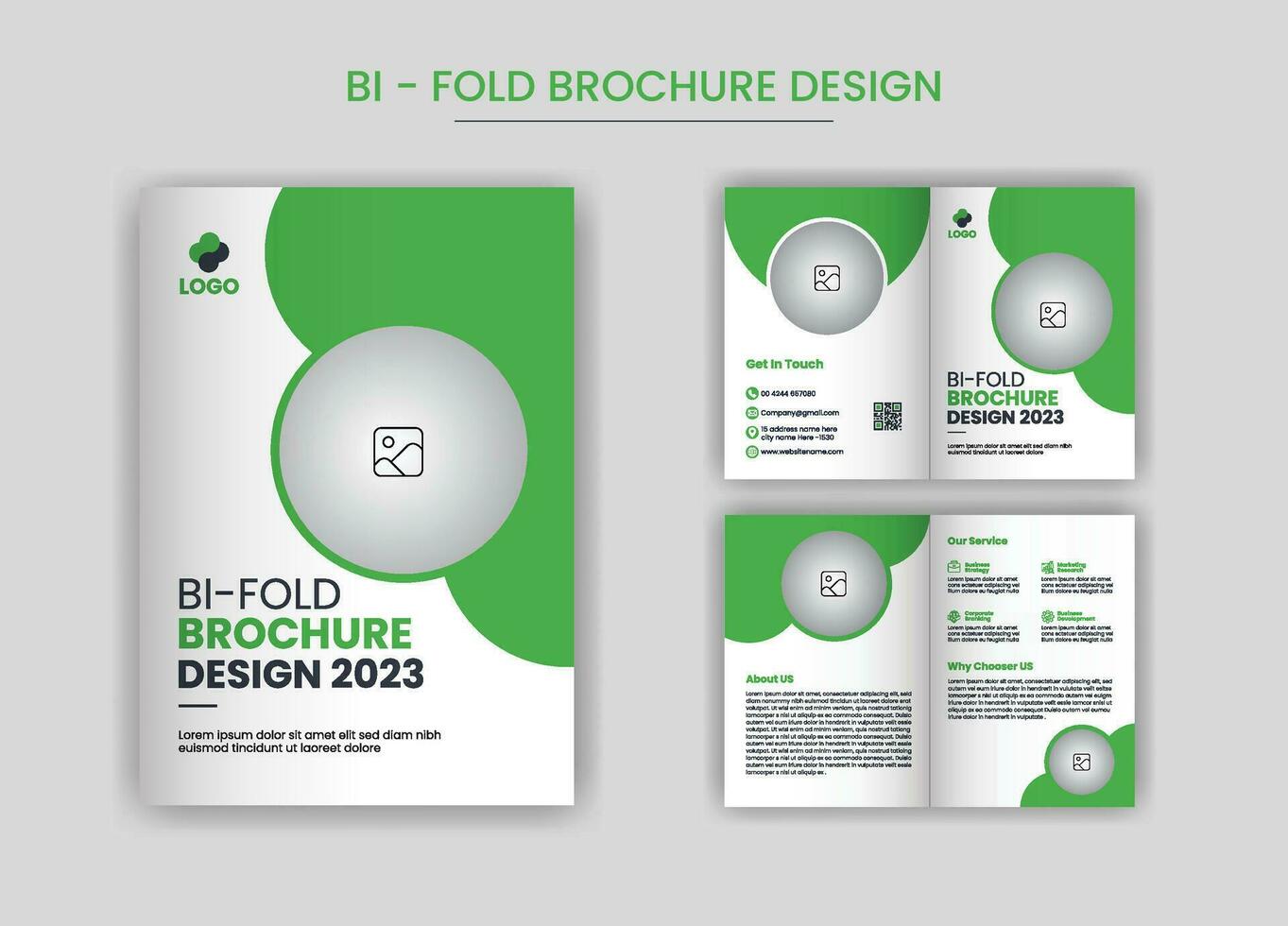 Corporate Business Bi-fold brochure template,layout with unique and professional design,with green color shapes pro vector