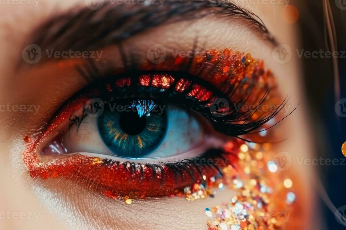 festivo hermosa ojo maquillaje con destellos generativo ai foto