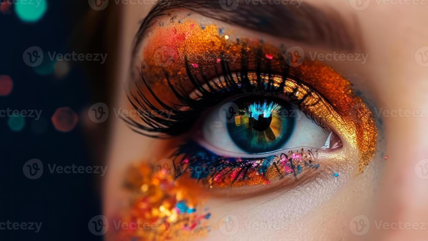 festive beautiful eye makeup with sparkles photo