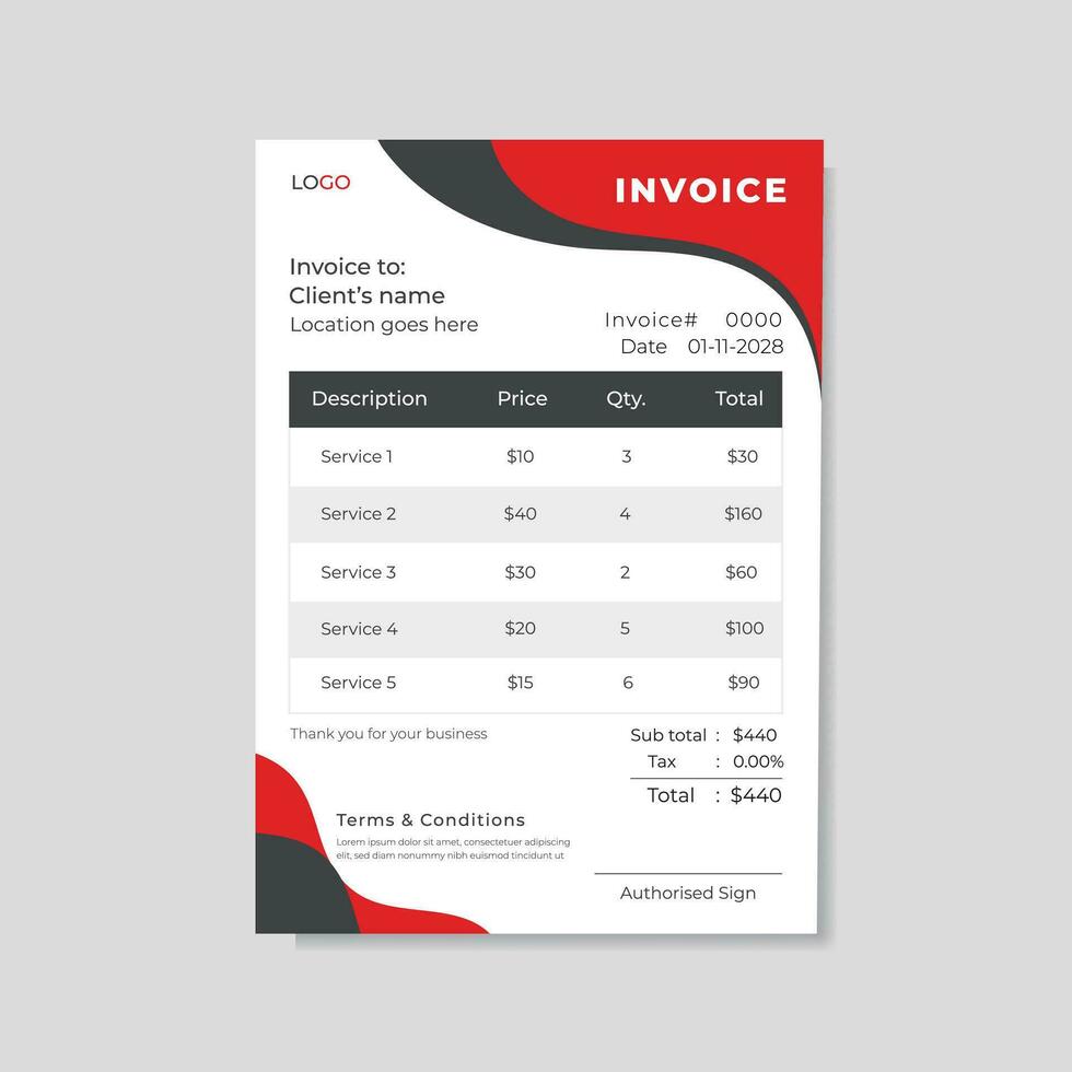 Abstract red and black color invoice design vector template.