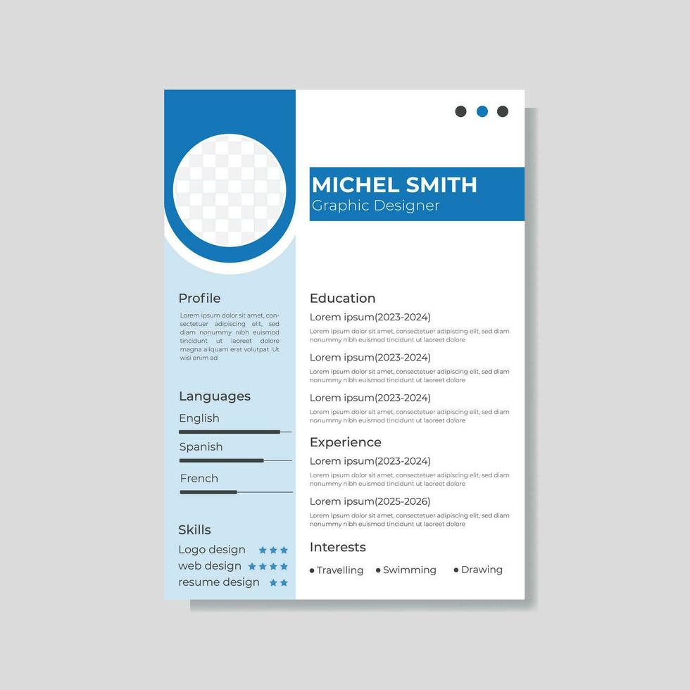 Modern minimal resume design vector template.