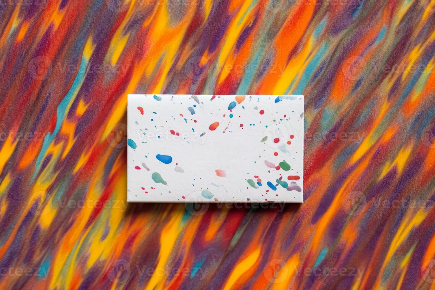 business card mockup with colorful paints, art white blank with copy space  generative ai photo