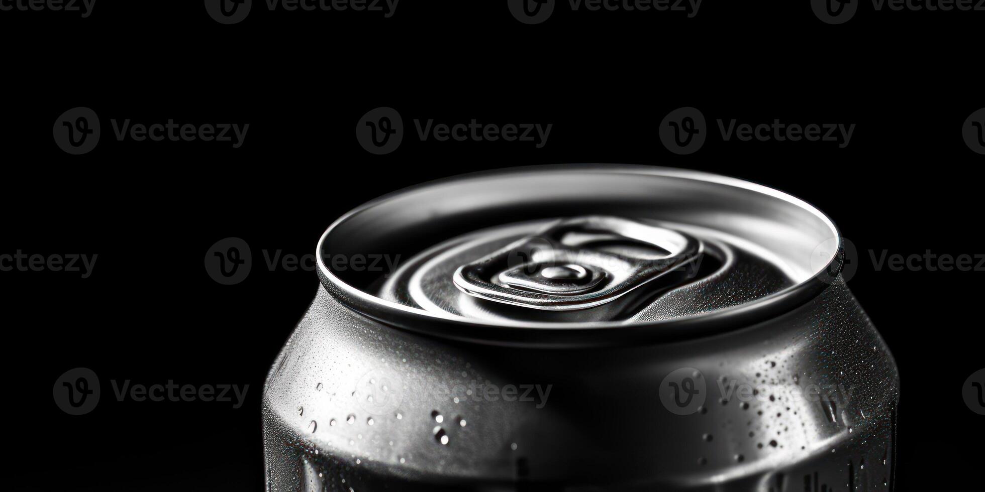 cold aluminium silver can with drops water photo