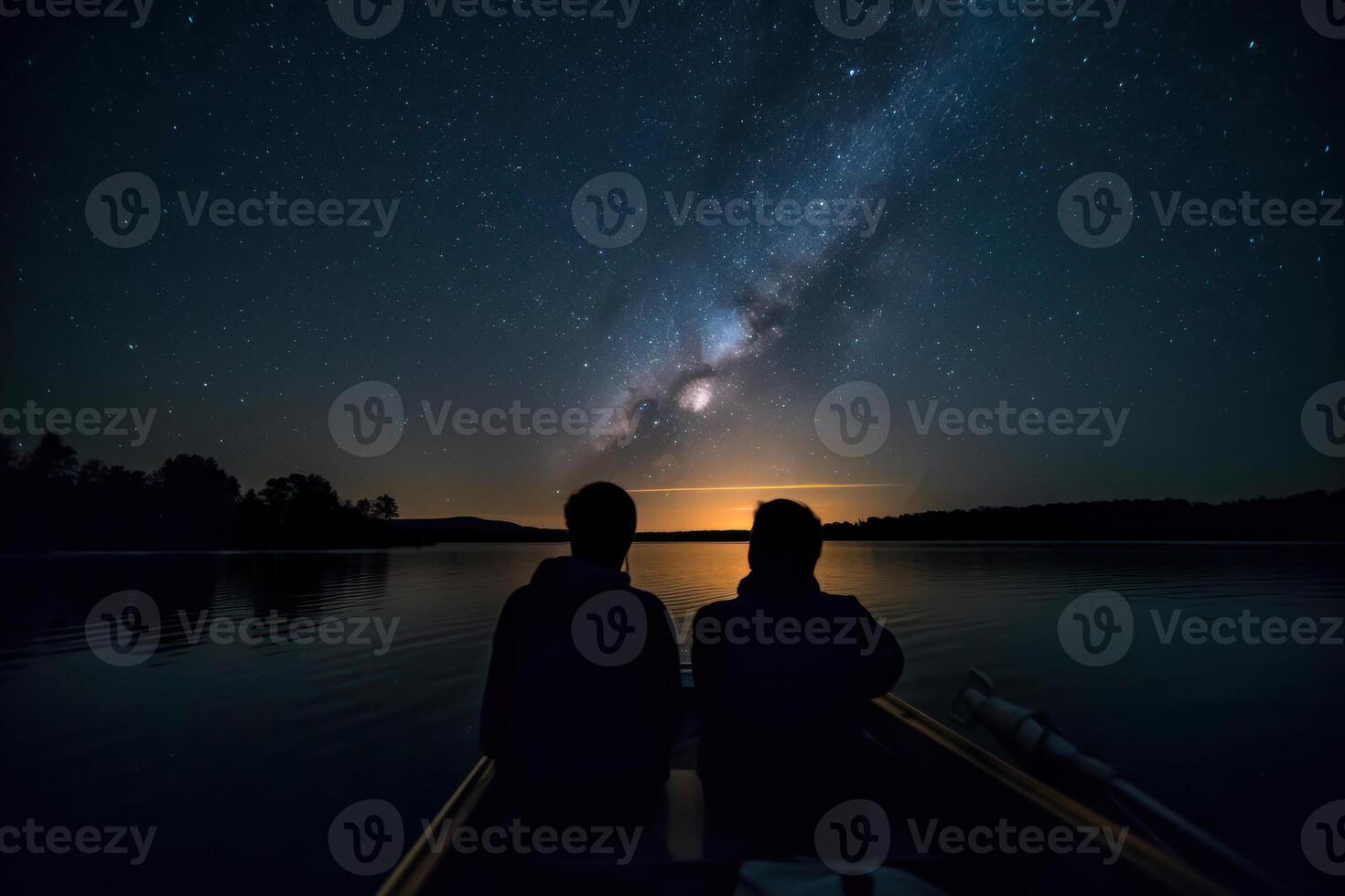 gay date on a boat against the background of the night starry sky photo