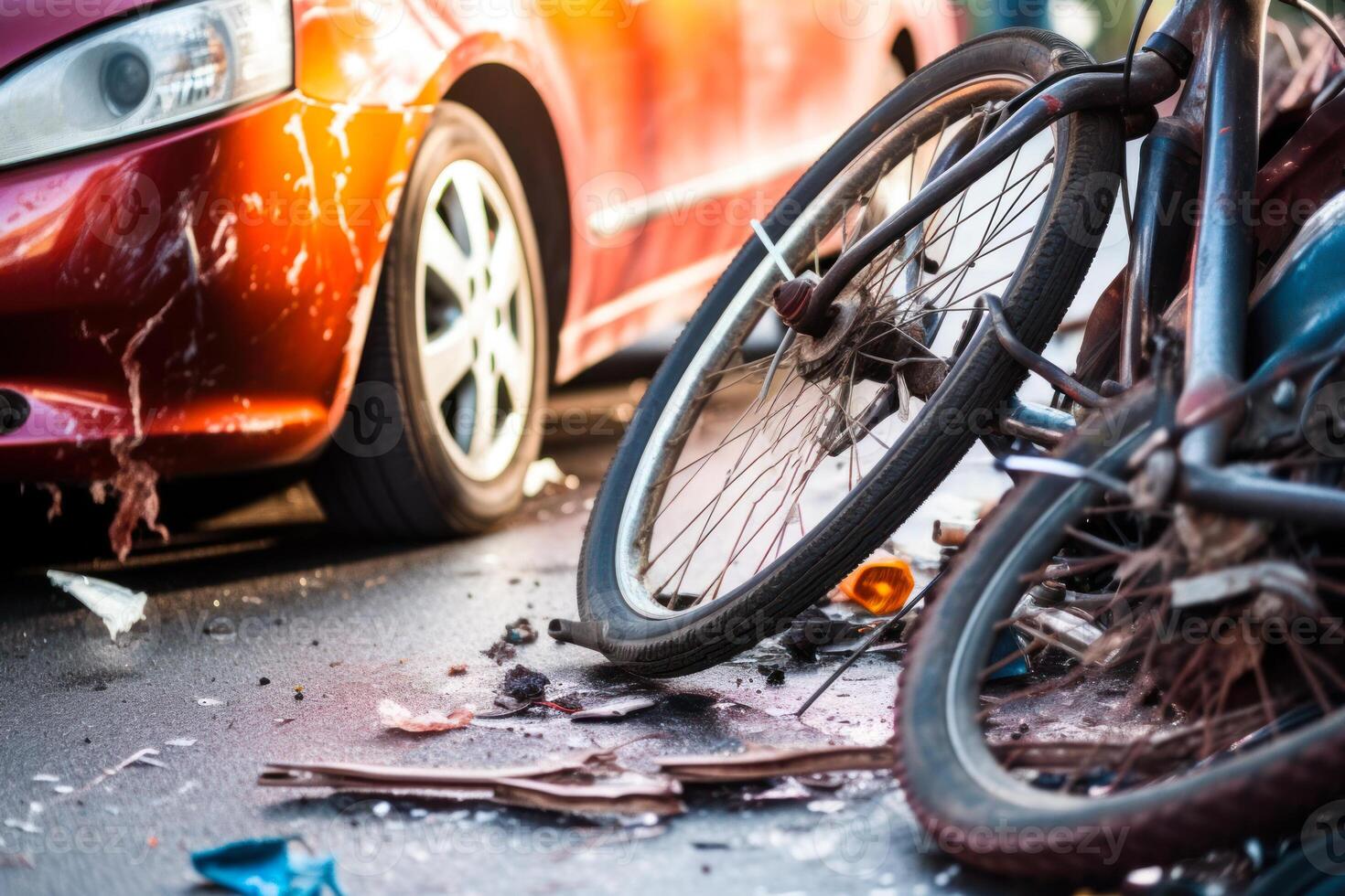 bicicleta accidente con coche generativo ai foto