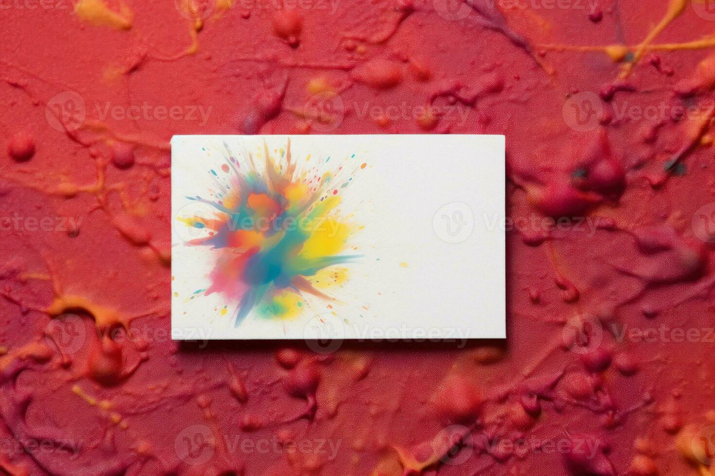 business card white blank with copy space and colorful paints generative ai photo