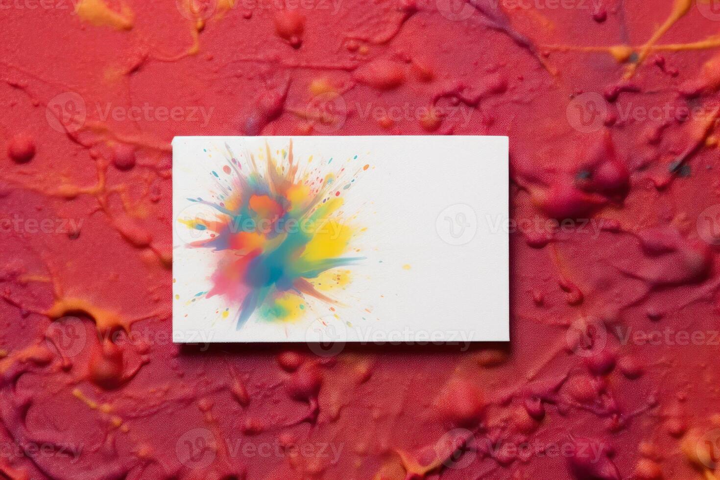 business card white blank with copy space and colorful paints photo