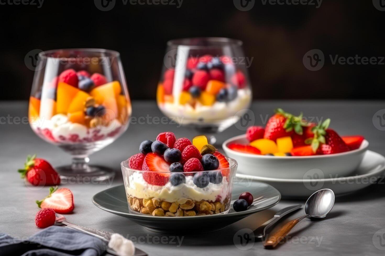 fruit and berry ice cream in a glass generative ai photo