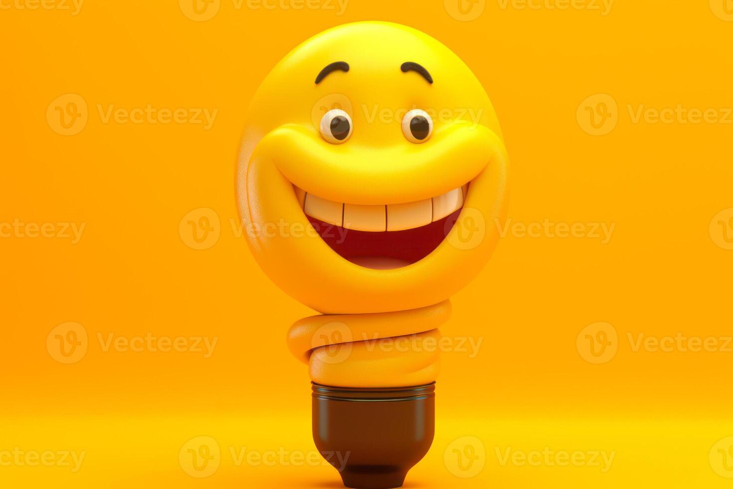 happy yellow light bulb character smile photo