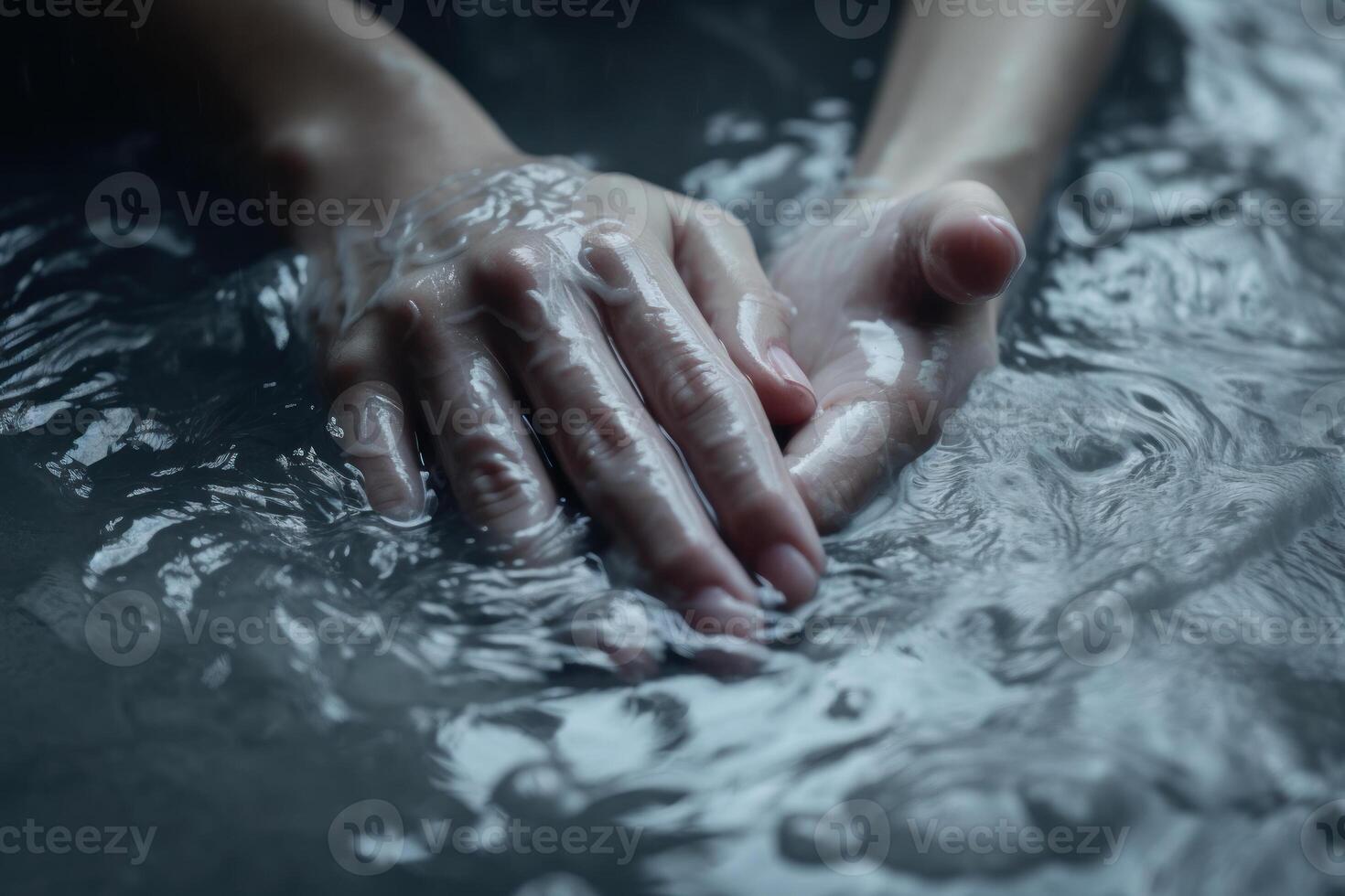 female wash hands in water, beauty care hygiene photo